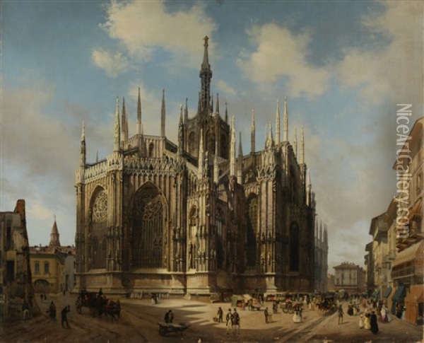 Veduta Dell'abside Del Duomo Dalla Corsia Dei Servi Oil Painting - Luigi Premazzi