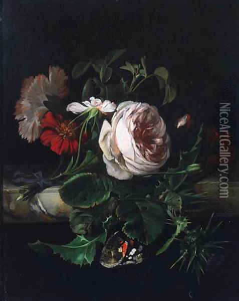 A sprig of damask roses Oil Painting - Willem Van Aelst