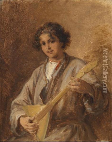 Young Boy With Balalaika Oil Painting - Wilhelm Amandus Beer