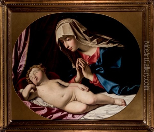 Madonna Con Nino Dormido Oil Painting - Giovanni Battista Salvi (Il Sassoferrato)