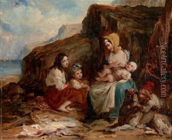 La Famille Du Pecheur Sur La Plage Oil Painting - Alexandre Marie Colin
