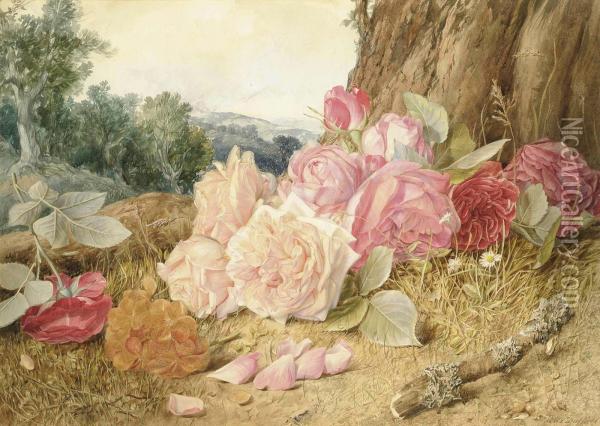 Still Life With Wild Pink Roses Oil Painting - Mary Elizabeth Duffield