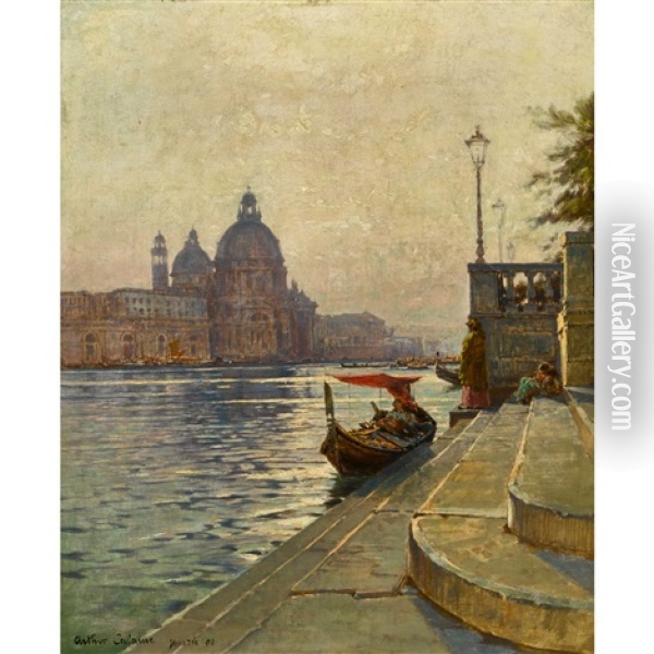 Blick Auf Santa Maria Della Salute Am Canal Grande Oil Painting - Jean-Baptiste-Arthur Calame
