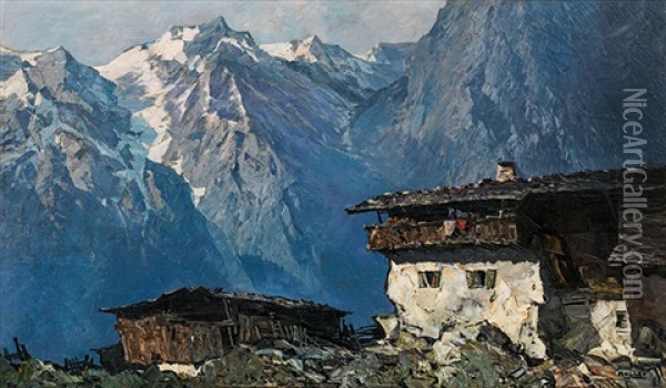 Bergbauernhaus Oil Painting - Oskar Mulley