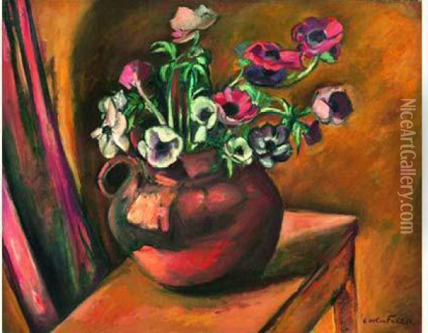 Bouquet D'anemones Dans Un Vase Oil Painting - Emile-Othon Friesz