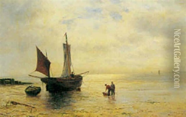 Fiskere Ved Deres Bad I Strandkanten Oil Painting - Gustave de Breanski