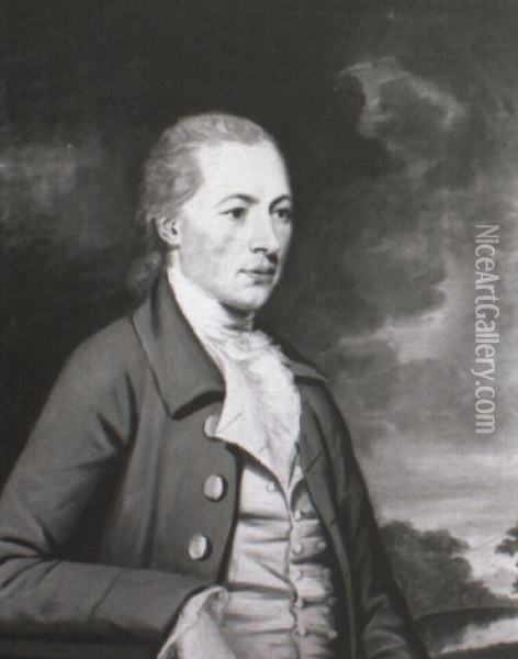 Portrait Of A Man Wearing A Grey Coat In A Parkland Setting Oil Painting - John Russell