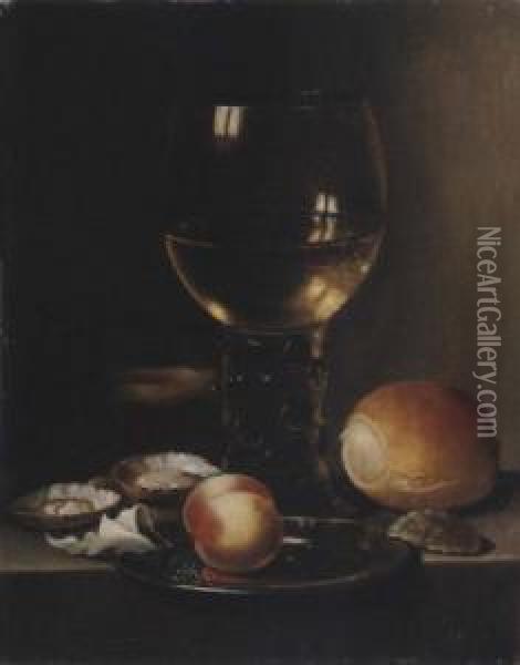Stil Life Of A Peach On A Pewter Plate Oil Painting - Jan Hendricksz Van Zuylen
