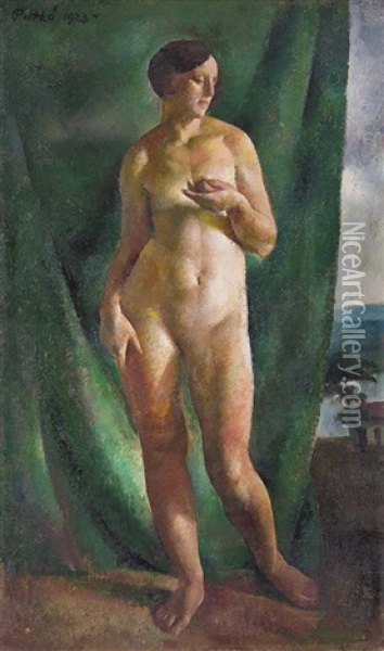 Nude Before Green Hagings Oil Painting - Karoly Patko