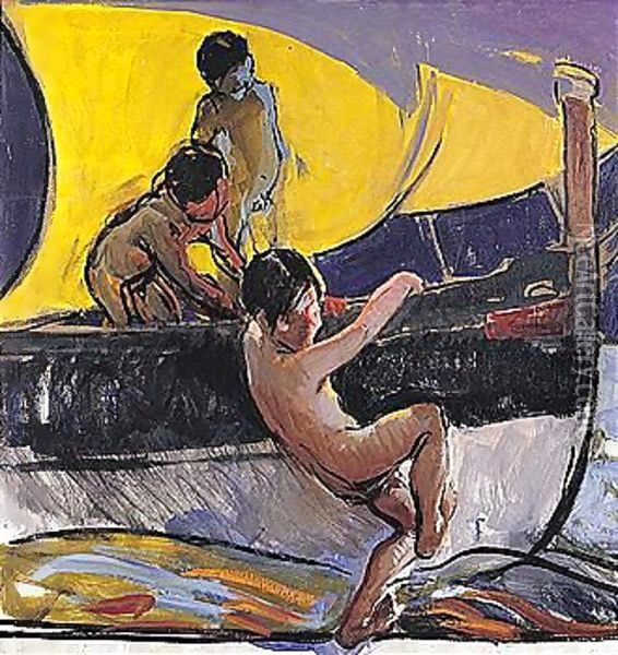 Ninos Jugando En Una Barca (Children Playing In A Boat) Oil Painting - Joaquin Sorolla Y Bastida