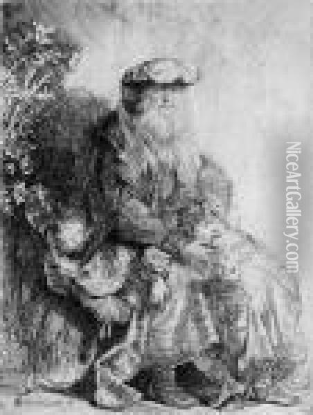Abraham Isaak Liebkosend Oil Painting - Rembrandt Van Rijn