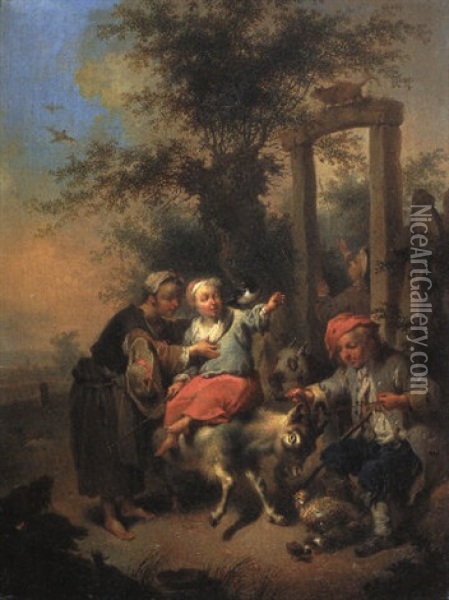 Bauernfamilie Mit Ziegenbock Oil Painting - Johann Conrad Seekatz