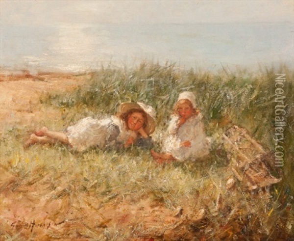 Girls On The Shore Oil Painting - Robert Gemmell Hutchison