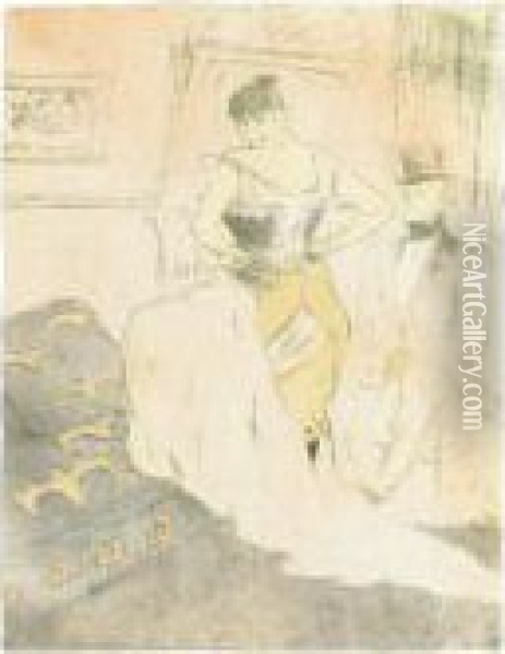 Femme En Corset, Conquete De Passage (d. 188; A. 209; W. 164; Adr. 186) Oil Painting - Henri De Toulouse-Lautrec