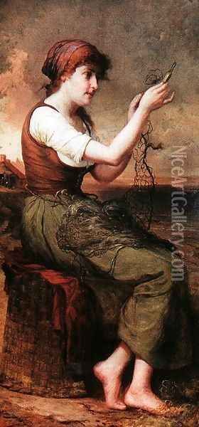 Brittany Mending the Nets Oil Painting - George Henry Story