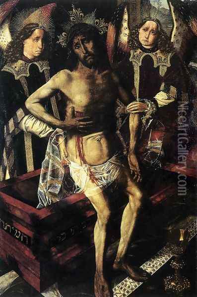 Christ at the Tomb Supported by Two Angels Oil Painting - Bartolome Bermejo