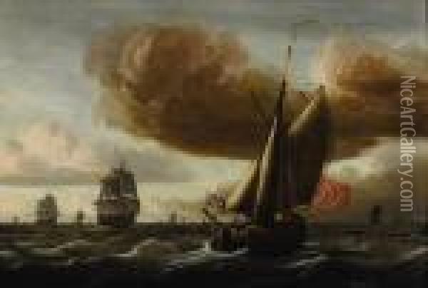 Ships At Sea Oil Painting - Ludolf Backhuysen