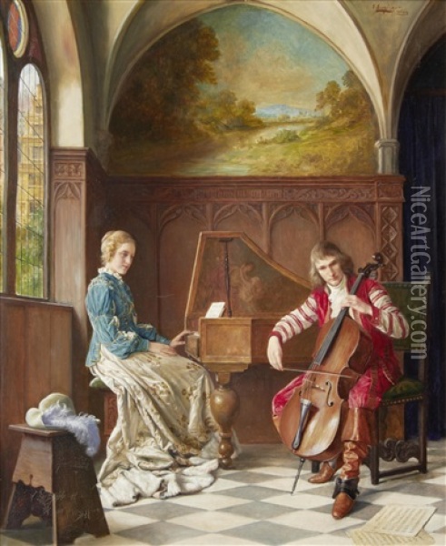 A Musical Duet Oil Painting - Erwin Eichinger