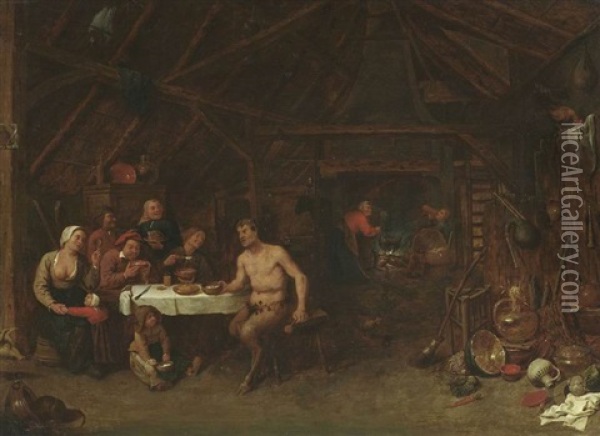 Satyr Bei Den Bauern Oil Painting - Cornelis Saftleven
