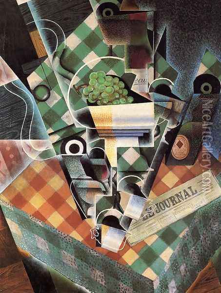Still Life With Checked Tablecloth Oil Painting - Juan Gris