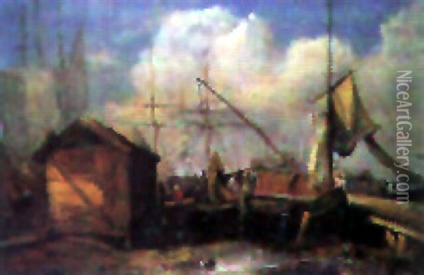 Scene Portuaire Oil Painting - Jacob Jacobs
