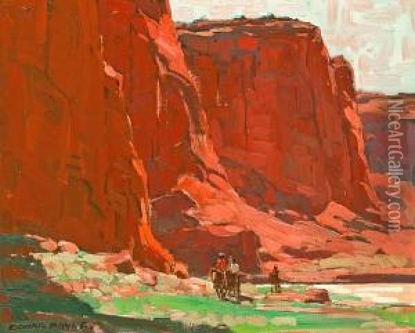 Riders Passing Through, Canyon De Chelly, Arizona Oil Painting - Edgar Alwin Payne