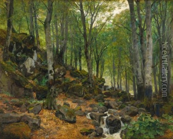 A Brook In The Forest Oil Painting - Efim Efimovich Volkov