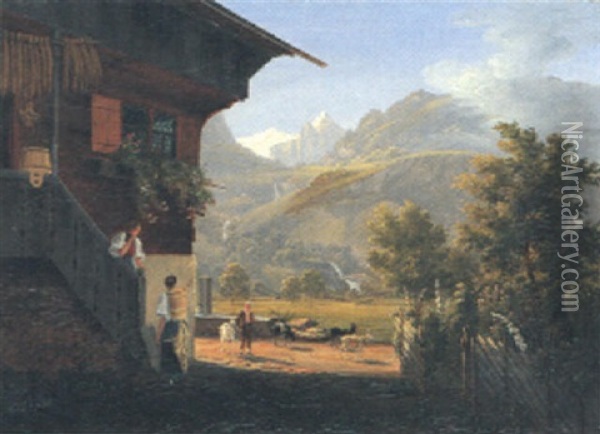Bauernhof Mit Ziegenhirte Oil Painting - Rose d' Osterwald