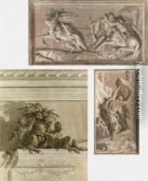 Due Satiri Con Vaso Di Fiori
Ercole Lotta Contro I Centauri
Ercole Ai Confini Del Mondo Oil Painting - Giovanni Domenico Tiepolo