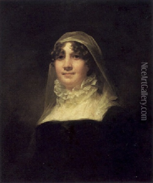 Portrait Of Jane Hodgson, Wearing A Black Dress And White Lace Ruff And Veil Oil Painting - Sir Henry Raeburn
