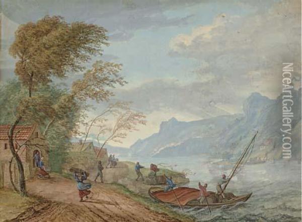 A River Landscape In A Storm Oil Painting - Louis Chalon