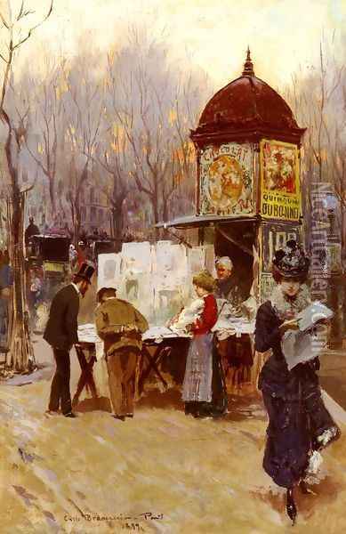 The Kiosk, Paris Oil Painting - Carlo Brancaccio