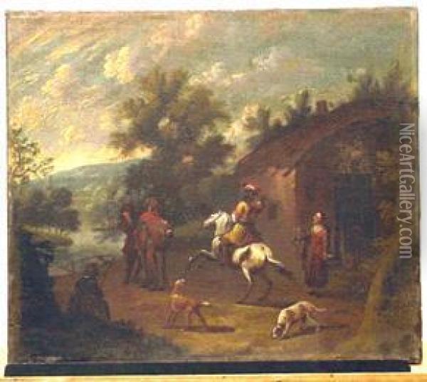 Tavern Exterior Oil Painting - Pieter Wouwermans or Wouwerman