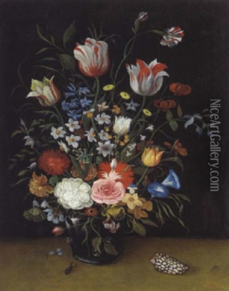Blumenstraus In Einer Glasvase Oil Painting - Ambrosius Bosschaert the Elder