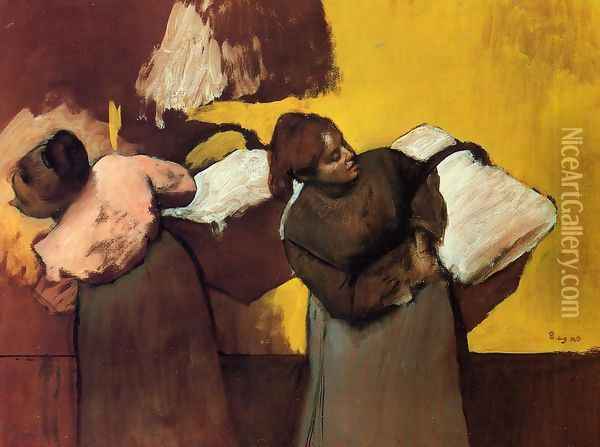 Laundress Carrying Linen Oil Painting - Edgar Degas