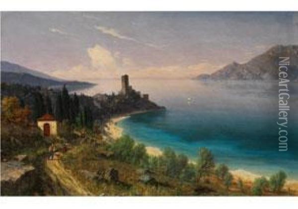 Blick Auf Malcesine Am Gardasee Oil Painting - Josef Von Schlogl