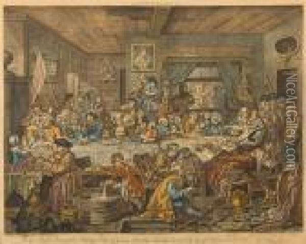 An Election Entertainment Plate 1 Oil Painting - William Hogarth