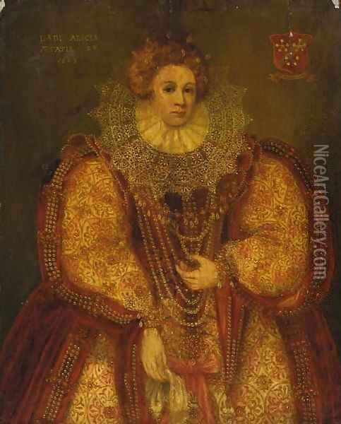 Portrait of a lady, small full-length Oil Painting - Marcus The Younger Gheeraerts