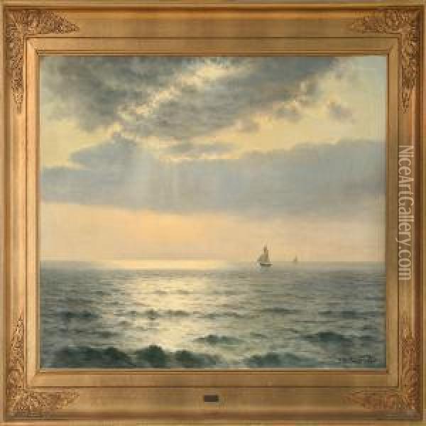 Seascape In Evening Sun Oil Painting - I.H. Brandt