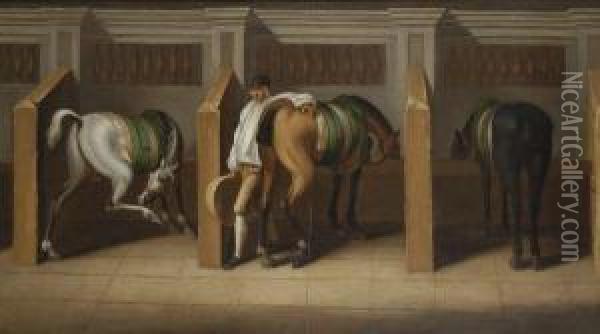 Horses Belonging To His Grace The Duke Of Grafton Oil Painting - James Seymour