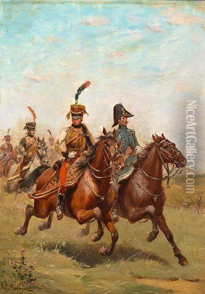 An Aide-de-camp Of The Marshal And An Ordnanceofficer Of The Emperor Oil Painting - Paul Emile Leon Perboyre