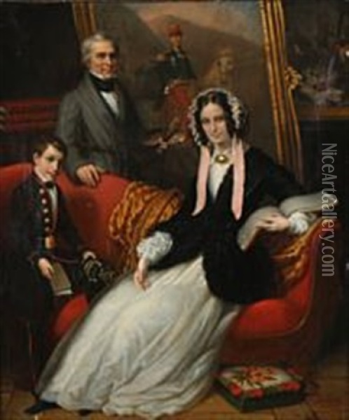 An Artist's Family Portrait Oil Painting - Felix (Pierre F.) Trezel