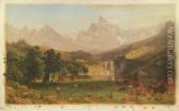 Chromolithograph Rocky Mts Oil Painting - Albert Bierstadt