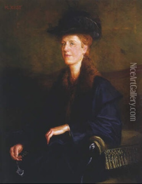Halbfigurliches Portrait Einer Blonden Dame Oil Painting - Karl Jobst