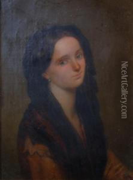 Ritratto Di Donna Con Velo Nero Oil Painting - Domenico Induno