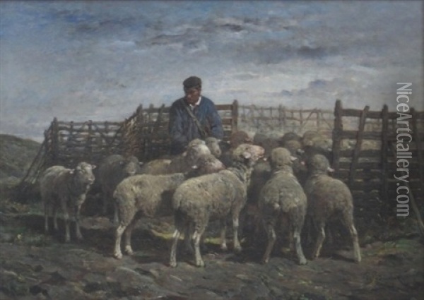 Tending The Sheep Oil Painting - Franck Brissot