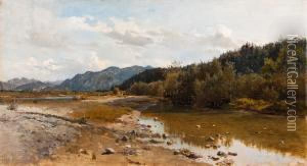 Isartal Mit Bewachsenem Hugeligem Ufer Oil Painting - Carl Roux