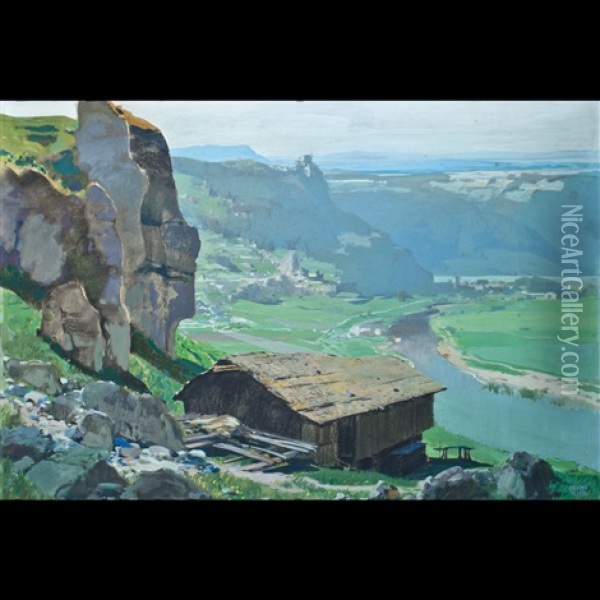 Veduta Della Valle Dell'adige Verso Merano Oil Painting - Erich Kips