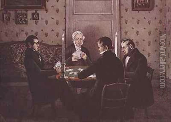 Anthony playing cards with his friends Oil Painting - Mary Ellen Best
