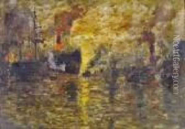 River Scene. Oil Painting - James Kay